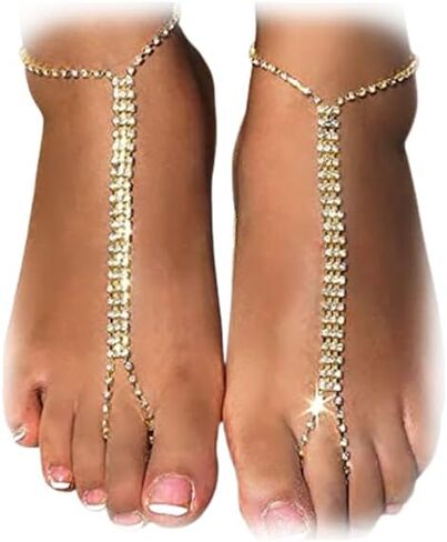 1Pair Bikini Rhinestone Barefoot Sandals Foot Chain Jewelry Wedding Crystal Leg Bracelet Toe Jewelry Summer Beach Rhinestone High Heel Anklet Shoe Chain for Women in Saudi Arabia