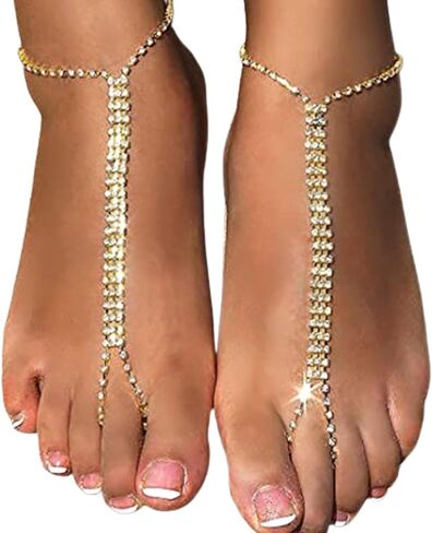 1Pair Bikini Rhinestone Barefoot Sandals Foot Chain Jewelry Wedding Crystal Leg Bracelet Toe Jewelry Summer Beach Rhinestone High Heel Anklet Shoe Chain for Women in Saudi Arabia