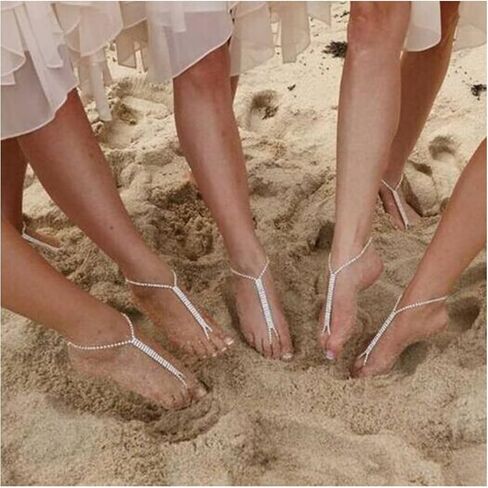 1Pair Bikini Rhinestone Barefoot Sandals Foot Chain Jewelry Wedding Crystal Leg Bracelet Toe Jewelry Summer Beach Rhinestone High Heel Anklet Shoe Chain for Women in Saudi Arabia