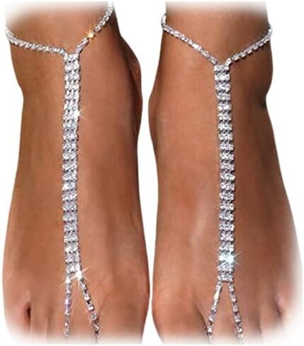 1Pair Bikini Rhinestone Barefoot Sandals Foot Chain Jewelry Wedding Crystal Leg Bracelet Toe Jewelry Summer Beach Rhinestone High Heel Anklet Shoe Chain for Women in Saudi Arabia