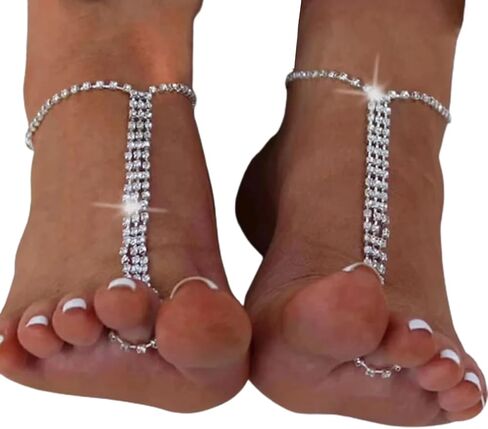 1Pair Bikini Rhinestone Barefoot Sandals Foot Chain Jewelry Wedding Crystal Leg Bracelet Toe Jewelry Summer Beach Rhinestone High Heel Anklet Shoe Chain for Women in Saudi Arabia