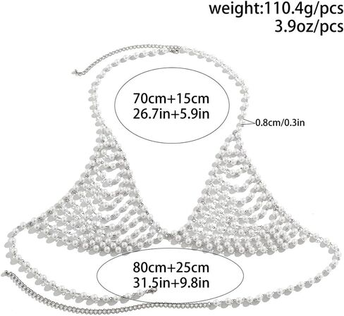 Denifery لؤلؤة الصدرية الجسم سلسلة الطبقات الصدر سلسلة بيكيني الصدرية سلسلة مجوهرات الأزياء الشاطئ حفلة موسيقية الهذيان حزب الصدرية مجوهرات الجسم للنساء والفتيات in Kuwait
