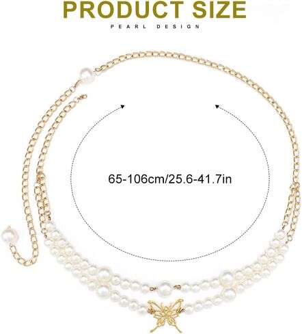 Cosydays Pearl Waist Chain Belt Butterfly Body Chains Harness Layered Belly Chain Party Nightclub Sexy Beach Bikini Chain Body Jewelry for Women and Girls in Saudi Arabia