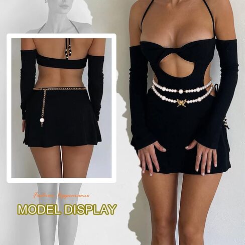 Cosydays Pearl Waist Chain Belt Butterfly Body Chains Harness Layered Belly Chain Party Nightclub Sexy Beach Bikini Chain Body Jewelry for Women and Girls in Saudi Arabia