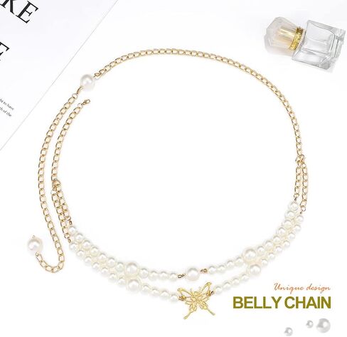Cosydays Pearl Waist Chain Belt Butterfly Body Chains Harness Layered Belly Chain Party Nightclub Sexy Beach Bikini Chain Body Jewelry for Women and Girls in Saudi Arabia