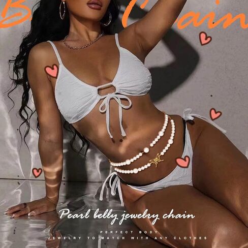 Cosydays Pearl Waist Chain Belt Butterfly Body Chains Harness Layered Belly Chain Party Nightclub Sexy Beach Bikini Chain Body Jewelry for Women and Girls in Saudi Arabia