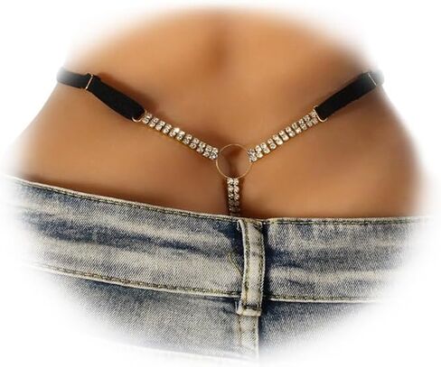 Rhinestone Waist Chain Thong Jewelry Rhinestone Body Chain Underpants Festival Rave Elasticity T-Strings Simple Crystal Chain Thong for Women Club Party in Kuwait