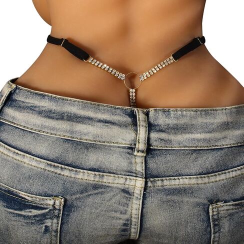 Rhinestone Waist Chain Thong Jewelry Rhinestone Body Chain Underpants Festival Rave Elasticity T-Strings Simple Crystal Chain Thong for Women Club Party in Kuwait