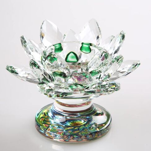 4.5 Inch Crystal Lotus Candle Candle Holder, Glass Candle Holder Lamp Holder Night Light Candle Holder for Altar Window Sill Multicolor in Saudi Arabia