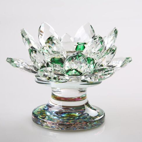4.5 Inch Crystal Lotus Candle Candle Holder, Glass Candle Holder Lamp Holder Night Light Candle Holder for Altar Window Sill Multicolor in Saudi Arabia