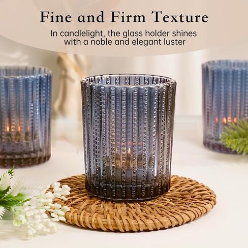 24 Pcs Blue Votive Candle Holders,Tea Lights Candle Holder Glass Bulk for Weddings Centerpiece Decor,Parties & Special Events,Votives Candle Holder with Unique Design in Saudi Arabia