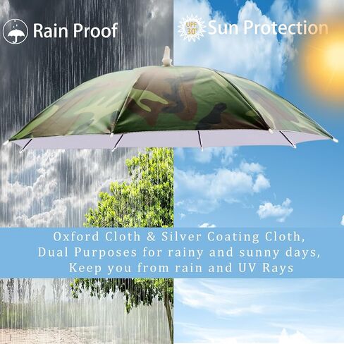 Umbrella Hat, 25 inch Fishing Umbrella Cap Hands Free Umbrella Elastic Folding Compact UV&Rain Protection Headwear in Saudi Arabia