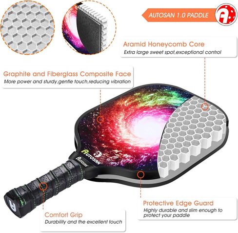 Pickleball Paddle الجرافيت والألياف الزجاجية المركبة للوجه والأراميد على شكل قرص العسل، EdgeSentry يحمي مجداف Pickleball مع غطاء، كتاب إلكتروني للقاعدة، خفيف الوزن 7.2-7.5oz، داخلي وخارجي، طفل، رجال ونساء in Kuwait