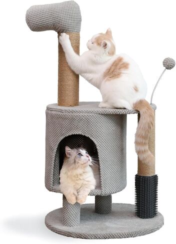 FUKUMARU Cat Scratching Post, 33.5 Inch Cat Tower Tree with Perch, Unique and Cute Small Horse Cat Condo for Indoor Cats, Grey in Saudi Arabia