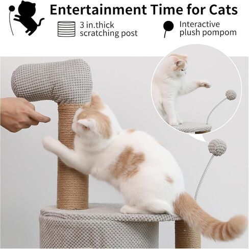 FUKUMARU Cat Scratching Post, 33.5 Inch Cat Tower Tree with Perch, Unique and Cute Small Horse Cat Condo for Indoor Cats, Grey in Saudi Arabia