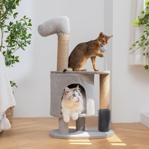FUKUMARU Cat Scratching Post, 33.5 Inch Cat Tower Tree with Perch, Unique and Cute Small Horse Cat Condo for Indoor Cats, Grey in Saudi Arabia