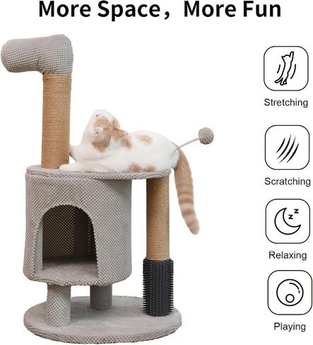 FUKUMARU Cat Scratching Post, 33.5 Inch Cat Tower Tree with Perch, Unique and Cute Small Horse Cat Condo for Indoor Cats, Grey in Saudi Arabia