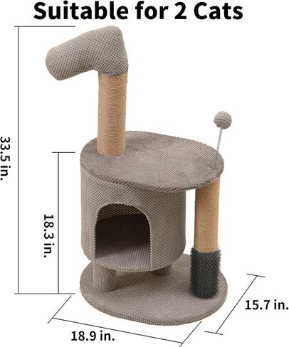 FUKUMARU Cat Scratching Post, 33.5 Inch Cat Tower Tree with Perch, Unique and Cute Small Horse Cat Condo for Indoor Cats, Grey in Saudi Arabia