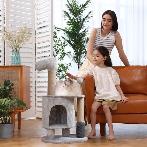 FUKUMARU Cat Scratching Post, 33.5 Inch Cat Tower Tree with Perch, Unique and Cute Small Horse Cat Condo for Indoor Cats, Grey in Saudi Arabia
