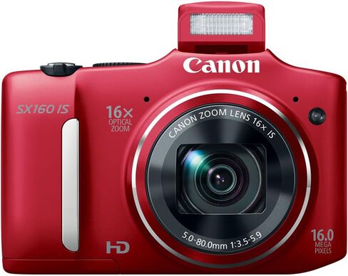 Canon PowerShot SX160 عبارة عن كاميرا رقمية بدقة 16.0 ميجابكسل مع تكبير بصري للصورة بزاوية عريضة 16x وشاشة LCD مقاس 3.0 بوصة (أحمر) (متجدد) in Kuwait