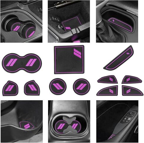 11pcs/Set Custom Compatible for Dodge Challenger 2015 2016 2017 2018 2019 2020 Interior Accessories Cup Door Center Console Liner Insert - Red in Kuwait