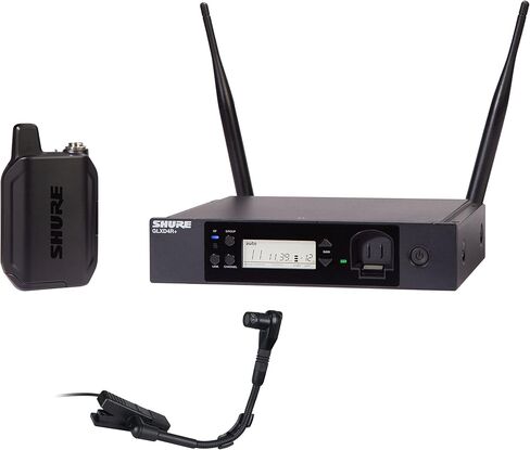 نظام ميكروفون لاسلكي رقمي ثنائي النطاق من Shure GLXD14R+/B98 للنحاس وآلات النفخ الخشبية والإيقاع - عمر بطارية يصل إلى 12 ساعة، نطاق 100 قدم، ميكروفون للأدوات بمشبك، جهاز استقبال مثبت على حامل قناة واحدة in Saudi Arabia