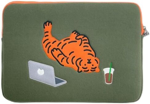 MUZIKTIGER] حافظة كمبيوتر محمول/كمبيوتر لوحي مقاس 12 ~ 14 بوصة، حقيبة iPad - متوافقة مع iPad Pro 12.9 بوصة، MacBook Air وMacBook Pro 13، HP/Dell/Lenovo/Asus/Acer، مع سحابين مزدوجين - نمر كسول in Kuwait