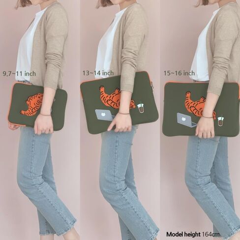 MUZIKTIGER] حافظة كمبيوتر محمول/كمبيوتر لوحي مقاس 12 ~ 14 بوصة، حقيبة iPad - متوافقة مع iPad Pro 12.9 بوصة، MacBook Air وMacBook Pro 13، HP/Dell/Lenovo/Asus/Acer، مع سحابين مزدوجين - نمر كسول in Kuwait