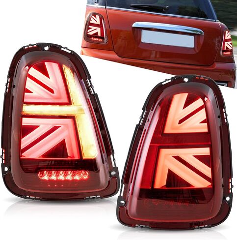 VLAND LED Union Jack Tail lights Fit for Mini Cooper R56 R57 R58 R59 2007-2013 W/Sequential Turn Signal, Running Lights With Breath Effect, Reverse Brake LED Rear Lamp Assembly，Red in Saudi Arabia