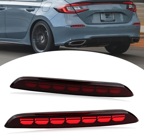 Red Housing Full LED Rear Reflector Fog Lamps for Honda Civic Hatchback 11th 2022-2024 Function as Sequential Turn Signal Lights, Daytime Running Light, Brake Light Kit (Red Style) in Kuwait