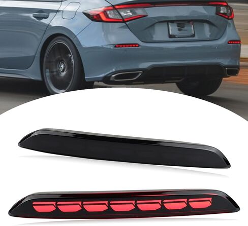 Red Housing Full LED Rear Reflector Fog Lamps for Honda Civic Hatchback 11th 2022-2024 Function as Sequential Turn Signal Lights, Daytime Running Light, Brake Light Kit (Red Style) in Kuwait