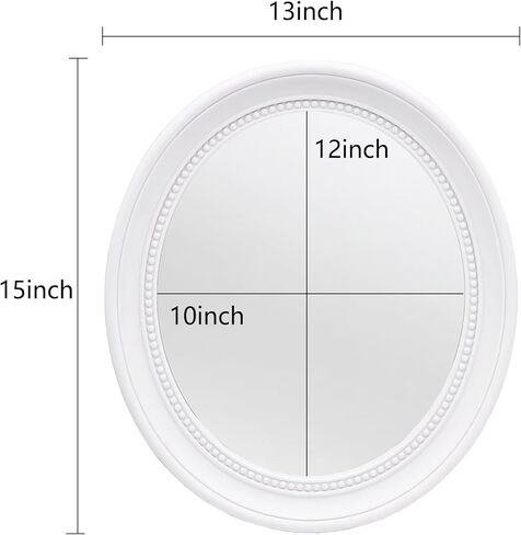 مرآة بيضاوية مقاس 15 × 13 بوصة، مرآة بيضاء، مرآة حمام، مرآة حمام بيضاء، مرآة حائط in Kuwait
