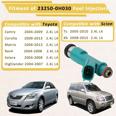 OE 2.4L Fuel Injectors,Compatible with/Toyota Camry Corolla Matrix 2004 2005 2006 2007 2008 2009 2010 2011 2012 2013,Compatible with/Scion 2.4 tC xB 2008 2015,|Set of 4| |12 Holes| |23250-0H030| in Saudi Arabia