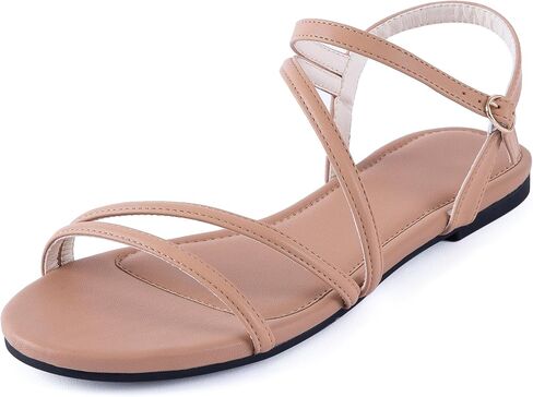 Mtzyoa Women Flat Sandals Dressy Strappy Gladiator Summer Ankle Strap Nude Open Toe Comfortable Wedding Casual Leather Ladies Party Trendy Vacation in Kuwait