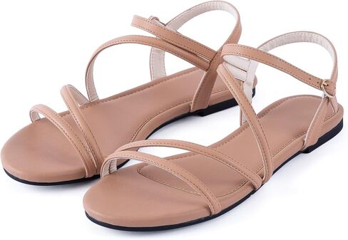 Mtzyoa Women Flat Sandals Dressy Strappy Gladiator Summer Ankle Strap Nude Open Toe Comfortable Wedding Casual Leather Ladies Party Trendy Vacation in Kuwait