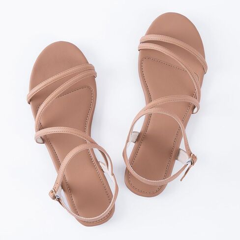 Mtzyoa Women Flat Sandals Dressy Strappy Gladiator Summer Ankle Strap Nude Open Toe Comfortable Wedding Casual Leather Ladies Party Trendy Vacation in Kuwait