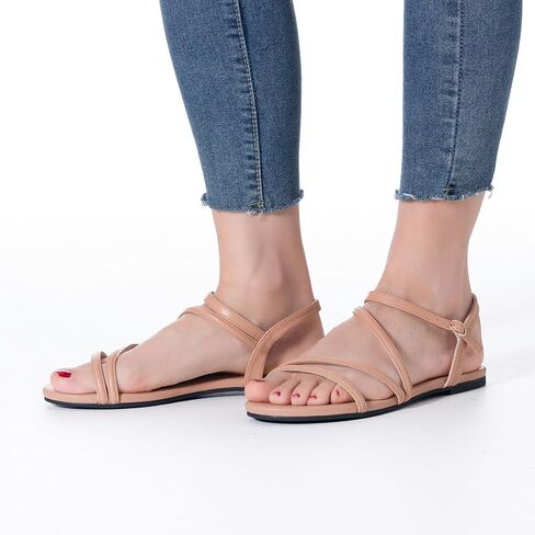 Mtzyoa Women Flat Sandals Dressy Strappy Gladiator Summer Ankle Strap Nude Open Toe Comfortable Wedding Casual Leather Ladies Party Trendy Vacation in Kuwait