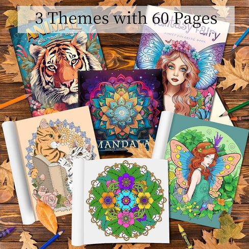 مجموعة 3 كتب تلوين للبالغين للنساء، 60 صفحة تلوين بتصميم الجنيات والحيوانات وكتب تلوين ماندالا لاسترخاء الكبار، كتاب تلوين للكبار، لوازم فنية لتخفيف التوتر in Kuwait