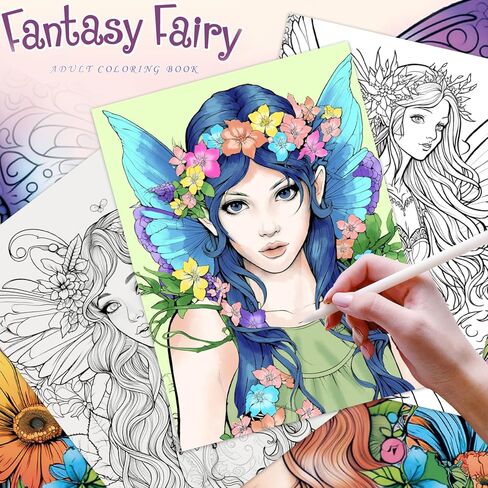 مجموعة 3 كتب تلوين للبالغين للنساء، 60 صفحة تلوين بتصميم الجنيات والحيوانات وكتب تلوين ماندالا لاسترخاء الكبار، كتاب تلوين للكبار، لوازم فنية لتخفيف التوتر in Kuwait