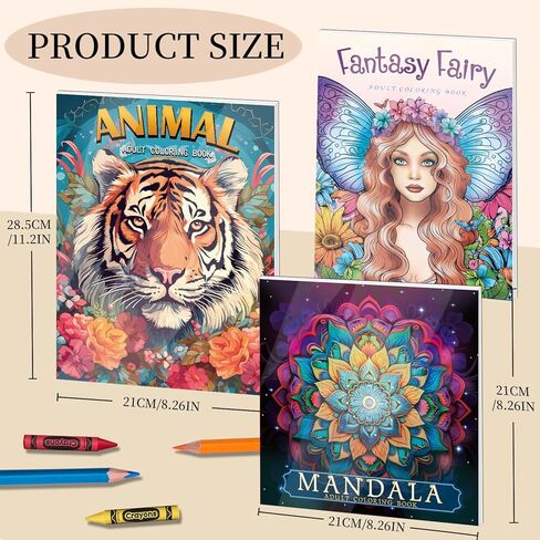 مجموعة 3 كتب تلوين للبالغين للنساء، 60 صفحة تلوين بتصميم الجنيات والحيوانات وكتب تلوين ماندالا لاسترخاء الكبار، كتاب تلوين للكبار، لوازم فنية لتخفيف التوتر in Kuwait