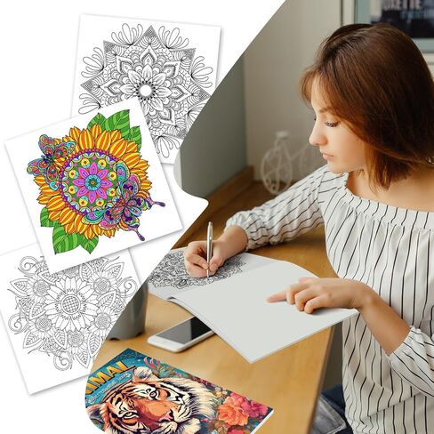 مجموعة 3 كتب تلوين للبالغين للنساء، 60 صفحة تلوين بتصميم الجنيات والحيوانات وكتب تلوين ماندالا لاسترخاء الكبار، كتاب تلوين للكبار، لوازم فنية لتخفيف التوتر in Kuwait