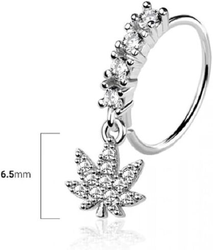Pierced Owl 20GA 316L Stainless Steel CZ Crystal Lined Hoop with Pot Leaf Charm Bendable Nose Ring in Saudi Arabia