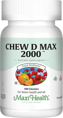 Maxi Health Chewable Vitamin D3 2000 IU Supplement - Delicious Natural Bubble Gum Flavor - Supports Calcium Absorption, Immune and Bone Health in Adult Women, Men, Children & Toddlers - 100 Chews in Saudi Arabia