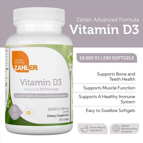 Zahler - Advanced Vitamin D3 10,000 IU Softgels (120 Count) Kosher Vegetarian Friendly Vitamin D for Immune Support, Bone, Teeth & Muscle Health - Daily D3 Vitamin Supplement for Adults - Easy Swallow in Saudi Arabia