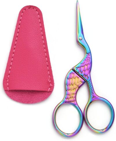 3.9 Inch Sewing Embroidery Scissors with Artificial Leather Cover Stainless Steel Stork Scissors Vintage Embroidery Scissors for Needlework, Manual Sewing Handicraft (Multicolors) in Saudi Arabia