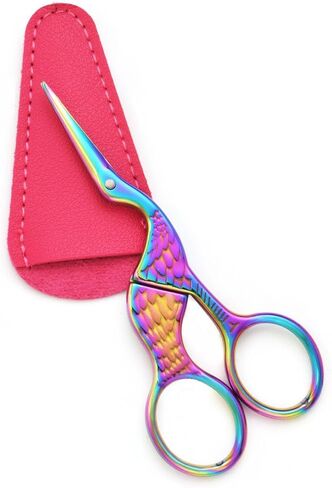 3.9 Inch Sewing Embroidery Scissors with Artificial Leather Cover Stainless Steel Stork Scissors Vintage Embroidery Scissors for Needlework, Manual Sewing Handicraft (Multicolors) in Saudi Arabia