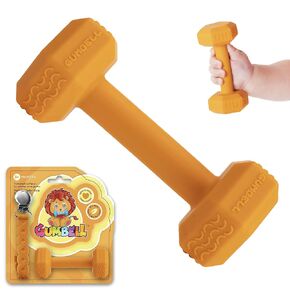 Gumbell- Baby Dumbbell Teething Toy with Pacifier Clip, Baby Toys 3-6 Months, Silicone Teether for Babies 6-12 Months, Fitness Novelty Teether (Orange)