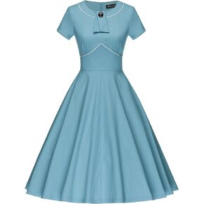GownTown Women's 1950s Vintage Dress Dot Plaid Swing Cocktail Dresses with Pockets