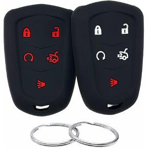 Silicone Rubber Key Fob Cover Compatible with (5 Buttons) 2014-2019 Cadillac ATS CT6 CTS Escalade Escalade ESV SRX XT5 XTS (Black Black)