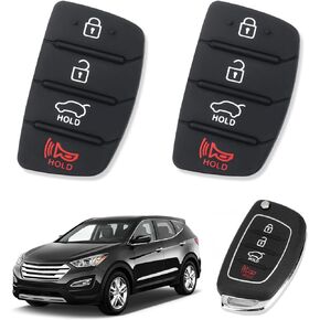 2PCS Car Key Fob Button Pad Replacement,Rubber Key Fob Cover 4 Button Pads Compatible with Hyundai Tucson Sonata Fe Sport
